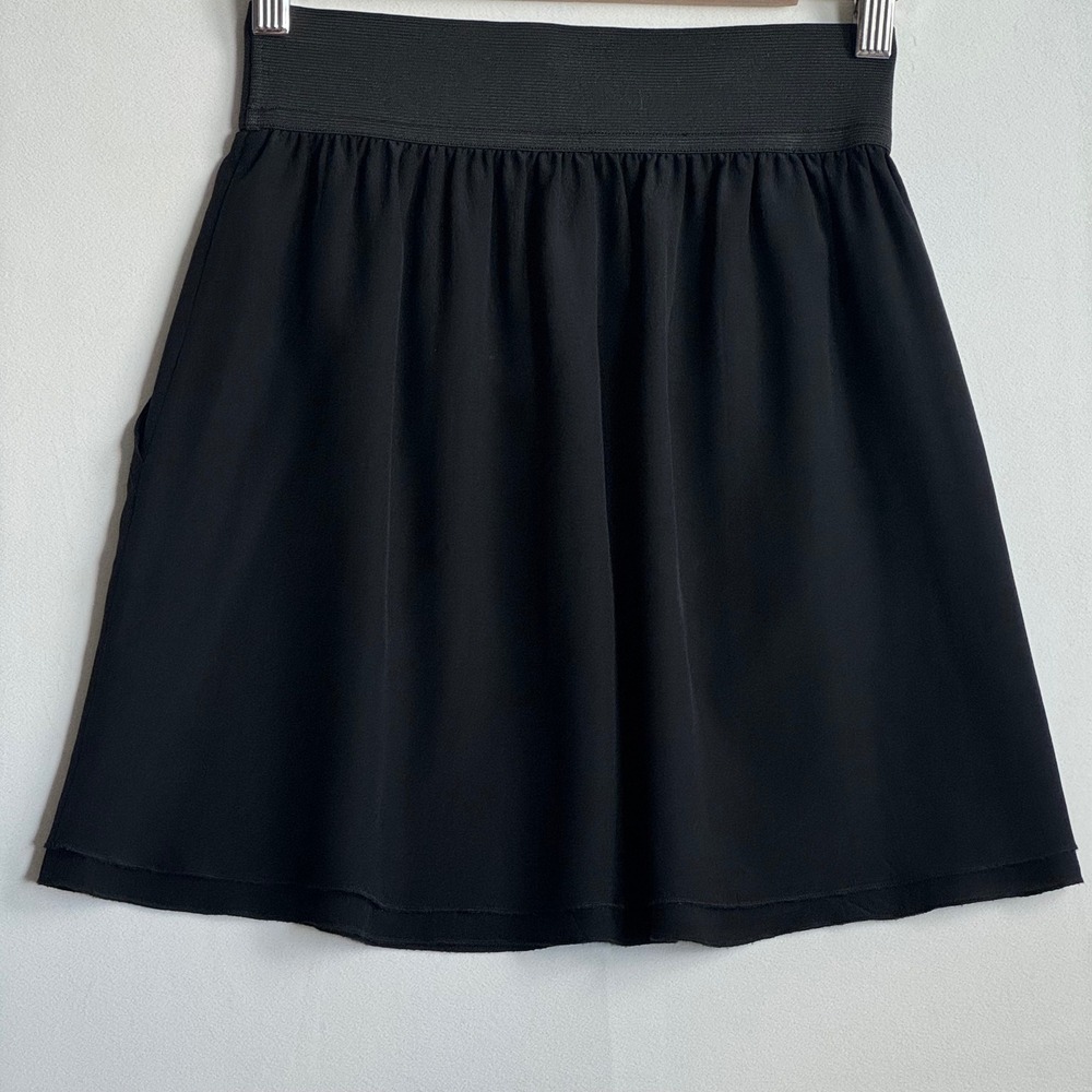Vintage Scoop‎ Beach Black 100% Silk Mini Skirt Elastic Waist Pockets Size P - Picture 3 of 6